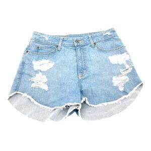 Carmar Denim Olivia Shredded Shorts Medium Wash Denim Jean Booty Short Size 28